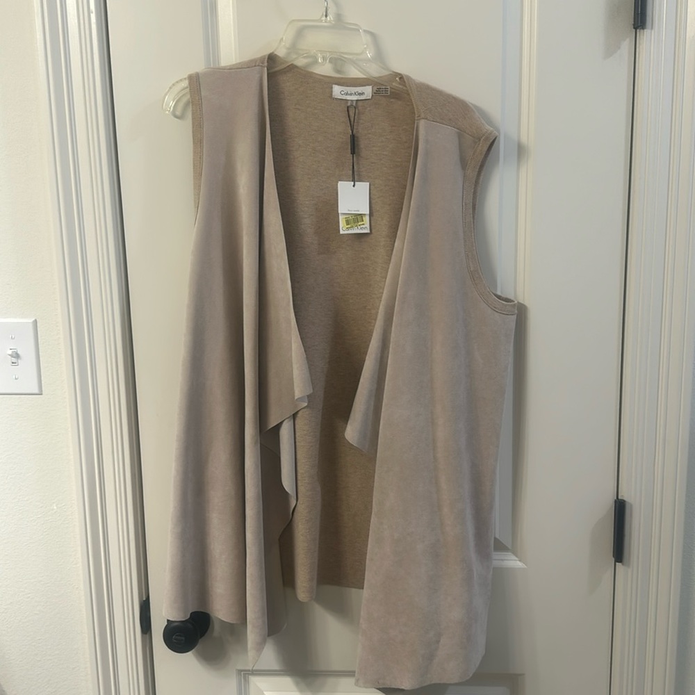 New Calvin Klein vest with tags! tan suede front and sweater-like back